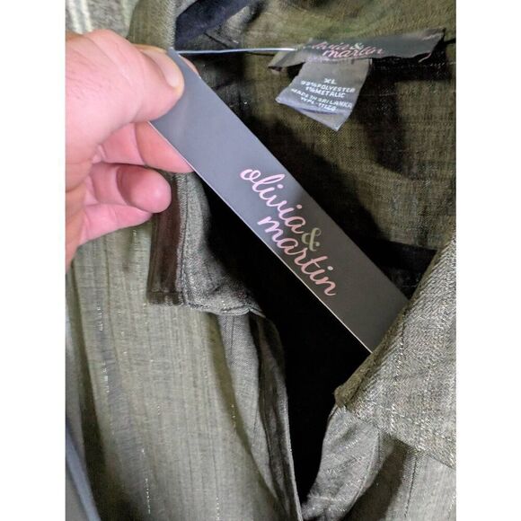 Olivia And Martin Gray Striped Button V-Neck Blouse Workwear Women's XL - Picture 4 of 6